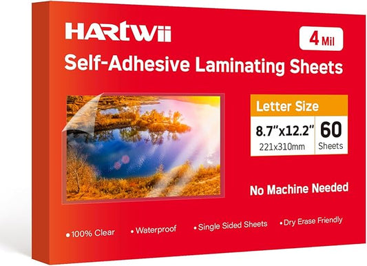 60 PCS Self Adhesive Laminating Sheets,8.7 x 12.2 Clear Laminating Sheets No Machine Needed,Self Sealing Laminating Sheets Suitable for 8.5 x 11 Inches Letter Size