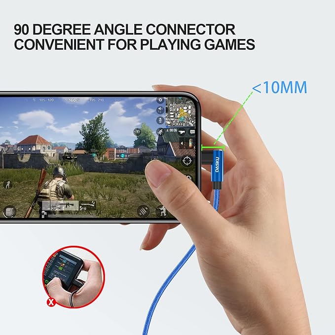 90 Degree iPhone Charger 10FT 2Pack [MFi Certified] USB Lightning Cable 10 Foot Right Angle Nylon Braided Apple Charging Cord Compatible with iPhone 14/13/12/11/Pro/Max/Mini/X/Plus/8/7/6/5/Plus/iPad