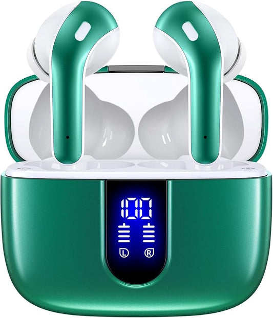 TAGRY Bluetooth Headphones True Wireless Earbuds 60H Playback LED Power Display Earphones with Wireless Charging Case IPX5 Waterproof in-Ear Ear buds with Mic for TV Smart Phone Laptop Computer Sports