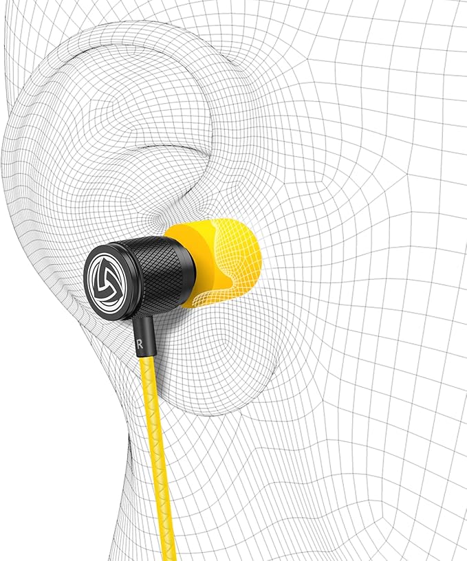 LUDOS Ultra Wired Earbuds in-Ear Headphones, 5 Years Warranty, Earphones with Microphone, Noise Isolating Ear Buds, Memory Foam for iPhone, Samsung, School Students, Kids, Women, Small Ears - Yellow