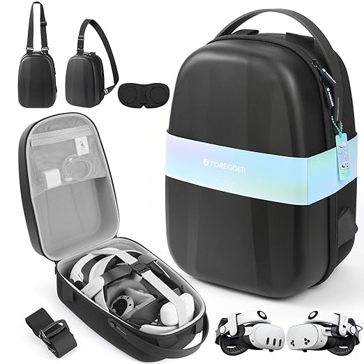 FOREGOER Hard Carrying Case for Meta Quest 3/3S/Oculus Quest 2, Large Space Compatible with BOBOVR S3 Pro/M3 Pro/Kiwi Design Battery Head Strap and All Accessories, Ideal for Travel and Home Storage