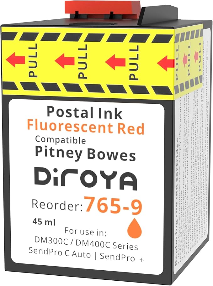 765-9 Ink Cartridge High Yield Replacement for Compatible Pitney Bowes SendPro C Auto DM300c DM400c DM450c DM475c and G900 Postage Meter Red Ink Fluorescent