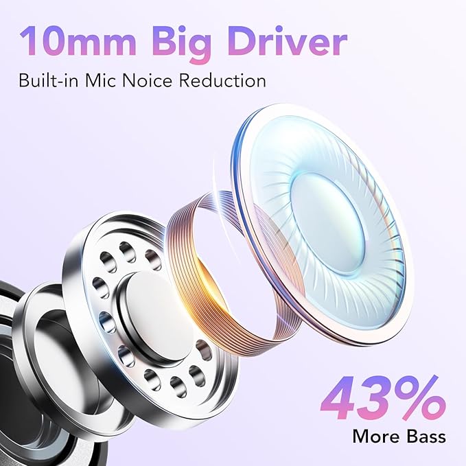 KT1 Wireless Earbuds V5.3 Bluetooth Earbuds 120Hrs Playtime, 4.7g Mini Size Painless Wear, IPX7 Waterproof, Deep Bass 2.0, Over-Ear Ear Buds Wireless Bluetooth Headphones for Sport Running(Purple)