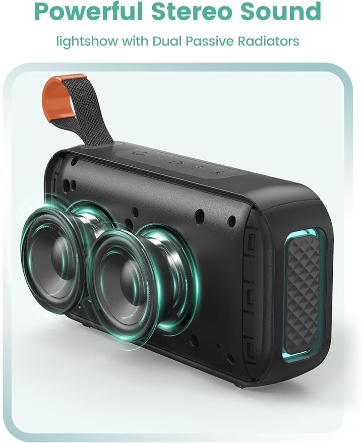 Portable Bluetooth Speaker Wireless: White Elephant Gifts Stocking Stuffers for Adults/Men/Teens, 30H Playtime, Powerful Bass, RGB Lightshow, IPX5 Water Resistant, Beach Vacation Essentials, Black