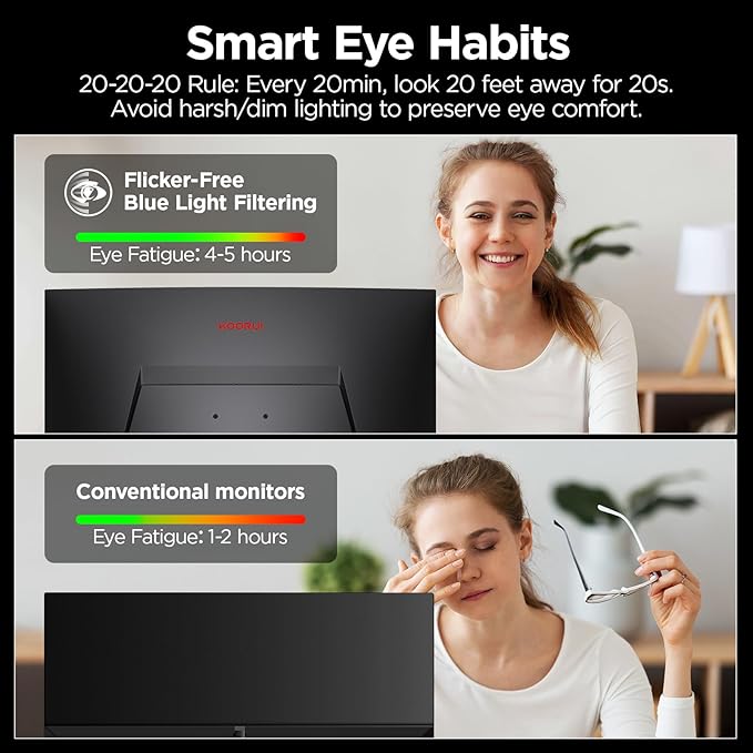 KOORUI 24 inch Curved Gaming Monitor 180Hz FHD 1080P Computer Monitor, 1ms 1500R Display, Adaptive Sync, FreeSync Premium, HDMI 2.0X2 & DP 1.2, VESA, Tilt, 24E6CA