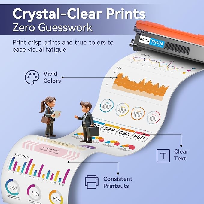 TN436 Toner Cartridge Set 4 Pack(with chip) Compatible Replacement for Brother tn436bk tn433 tn431 tn 436bk Toner for MFC-L8900CDW HL-L8360CDW HL-L8260CDW MFC-L8610CDW Prints