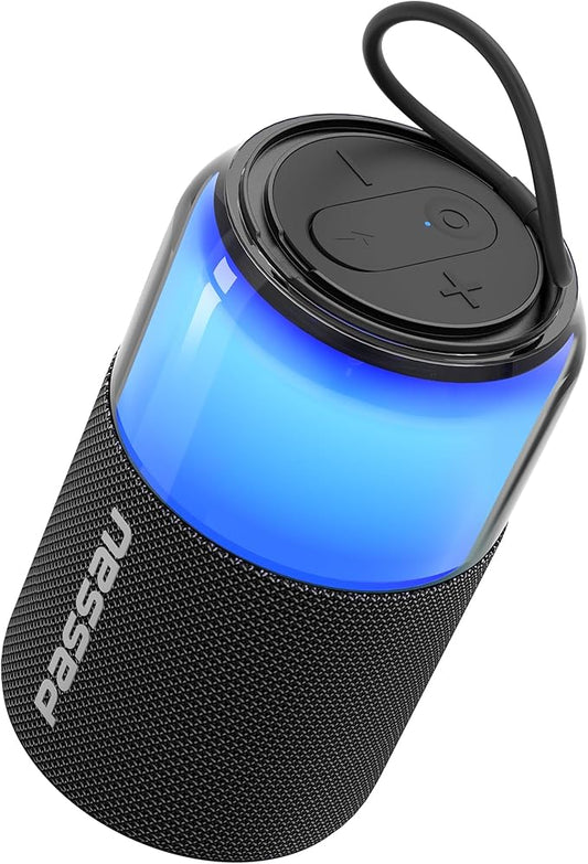 Passau Portable Bluetooth Speaker Wireless with Lights, 15W Loud Stereo Clear Sound, All Day Playtime, BT 5.4, TWS Paring, for Home Outdoor Party Beach (Black)