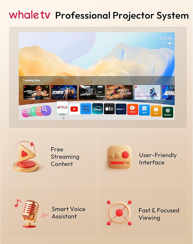 Xgody Netflix Certified Native 1080P Full HD Projector 700ANSI High Brightness, 4-Way Auto-Aligning & Voice Controlled Gimbal N6 PRO Smart Projector, WiFi 6, Bluetooth 5.4, Perfect for Bedroom