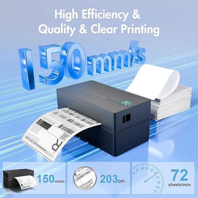 Bluetooth Thermal Shipping Label Printer: 4x6 Wireless Mini Clear Label Maker with Waterproof Tape for Small Business - Widely Used for USPS UPS Ebay Amazon Shopify Etsy