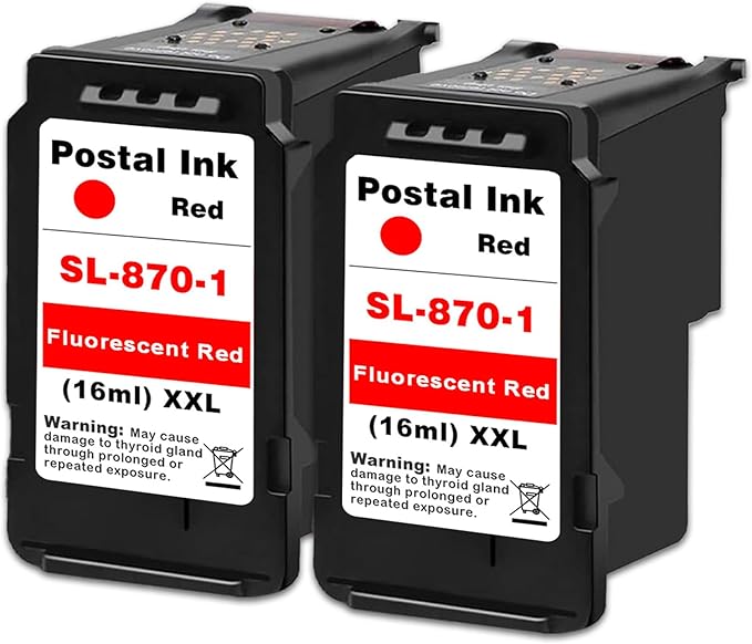 High-Capacity SL-870-1 XXL Fluorescent Red Ink Cartridges – 16ml 2 Pack, Compatible for SL870-1 (SL 870 1, SL8701) Replacement for PB N e w SendPro Mailstation (CSD1) Postage Machines, 2-Pack