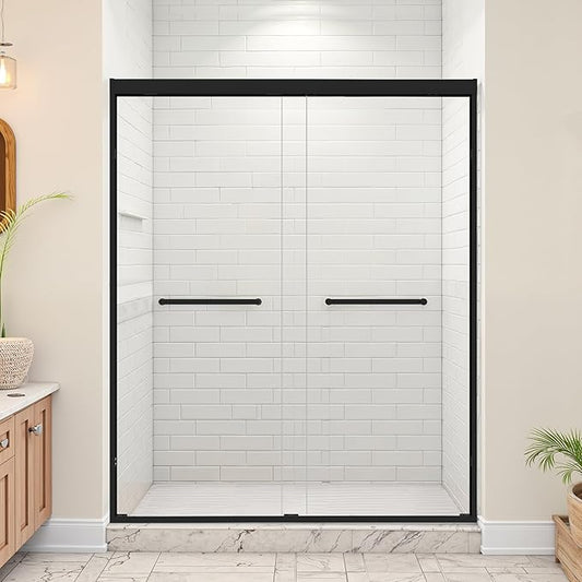 56-60" W x 72" H Shower Door Bathroom Double Sliding Shower Door 1/4"(6mm) Thick Tempered Glass Shower Door with Stainless Steel Handle for Walk-in Shower, Matte Black