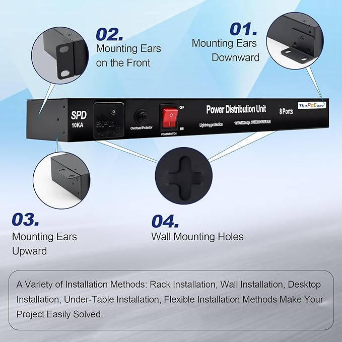 1U PDU Rackmount Power Strip with 8 NEMA 5-15R Outlets & 5-Port Gigabit Ethernet Switch, 15A 100-250V,10KA SPD 3600J Surge Protection, 6ft Cord, ETL Listed, Ideal for Server Racks & Networking