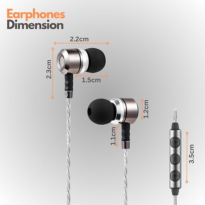Sephia SP3060VC Wired Earbuds with Microphone, Deep Bass in-Ear Headphones with Noise Isolation, 10mm Drivers, Tangle-Free Cable, 3.5mm Jack