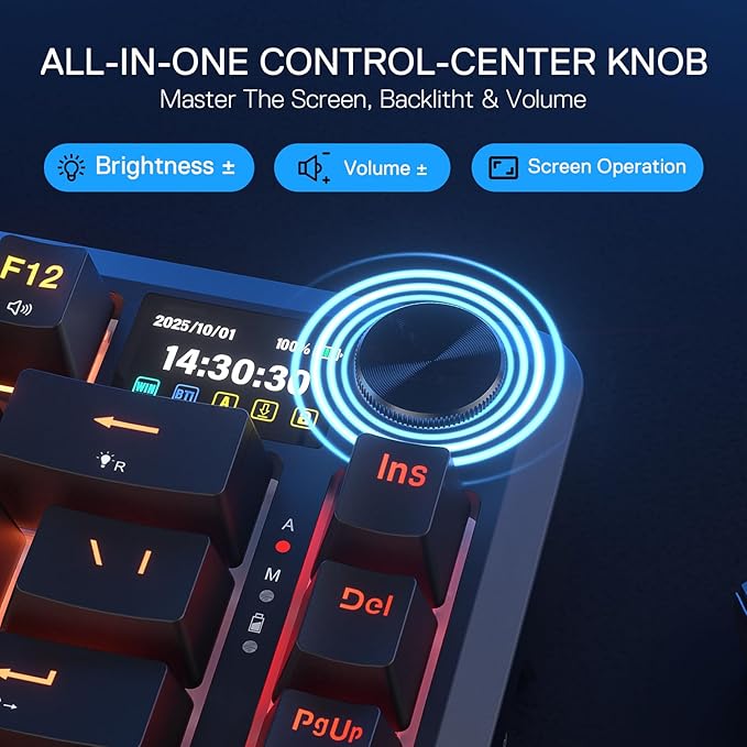 Redragon K724 PRO Wireless Gasket Gaming Keyboard w/Hype Screen & Knob, 81-Key Mechanical Keyboard, Easy-Control 1.14’’ TFT Info Display, 5-Layer Noise Dampening, Custom Linear Switch