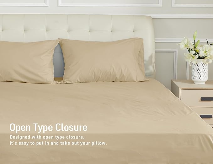 Sunflower Queen Pillowcases Set of 2, 100% Cotton Queen Size Pillow Cases 2, 20×30 inches Sandshell, Soft and Breathable