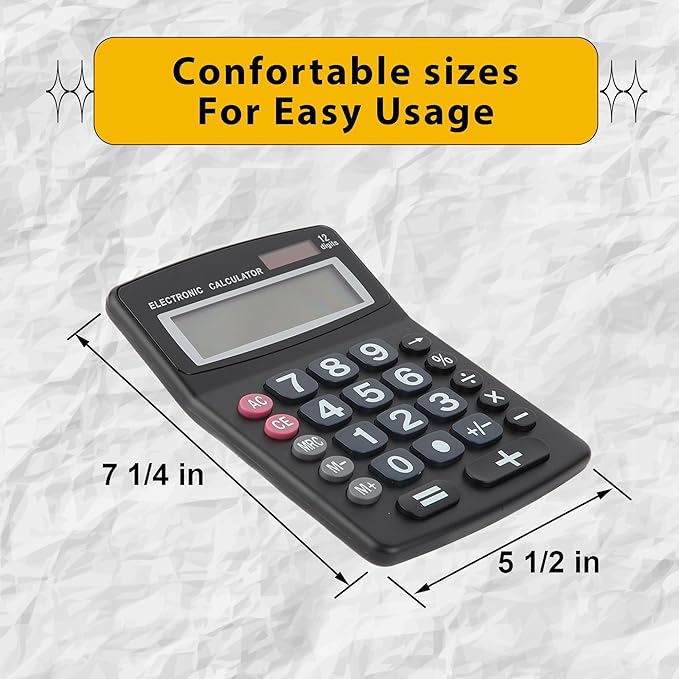 Lily' Home Jumbo 12 Digit, Solar Power, Large LCD Display - Desktop Calculator, Dual Power, Large Button Design, Battery Operation, Easy-to-Read Tilted, for Home, Office, School, Class & Business, 2PK