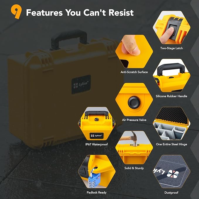 Lykus PVC1 Waterproof Hard Camera Case with Padded Dividers for Cameras, Lenses, Dual DJI Mavic/Air/Mini/Flip drones