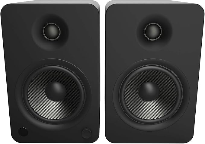 Kanto YU6 Wireless Bluetooth Powered Speaker Bundle with Kanto S4 Desktop Stands - Matte Black Speakers, Black Stands