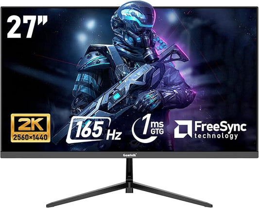 27 inch 2K QHD(2560×1440) PC Screen, 165Hz Gaming Monitor, 1ms Without Bezel, FreeSync,98% sRGB, 178° Wide Viewing Angle, HDMI2.0、DisplayPort, 75 * 75MM Wall Mount Compatible - Black