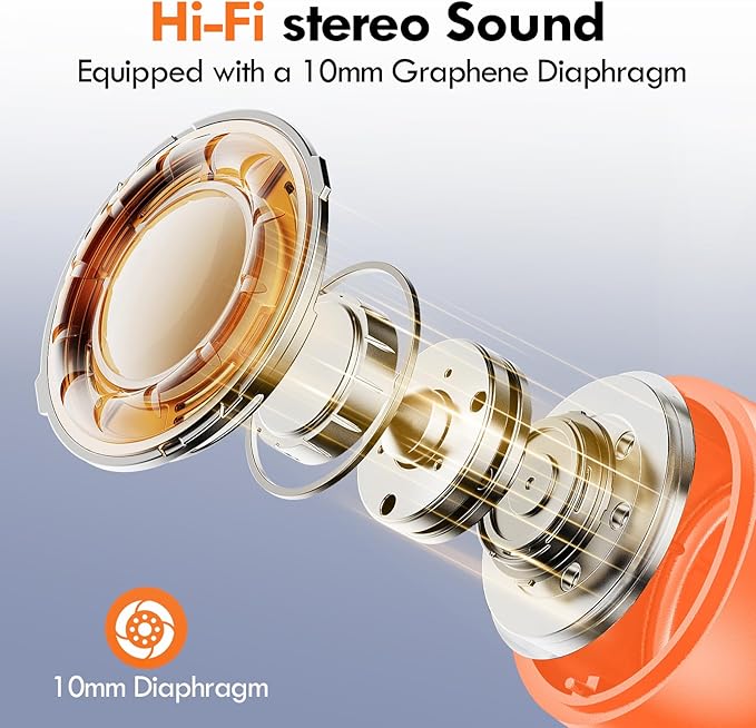 Lanteso True Wireless Bluetooth 5.3 Earbuds, 48H Playtime,Light Weight Headphones in Ear Buds Built in Mic Headset Premium Sound with Deep Bass,Clear Calls Earphones for Sports Workout Orange