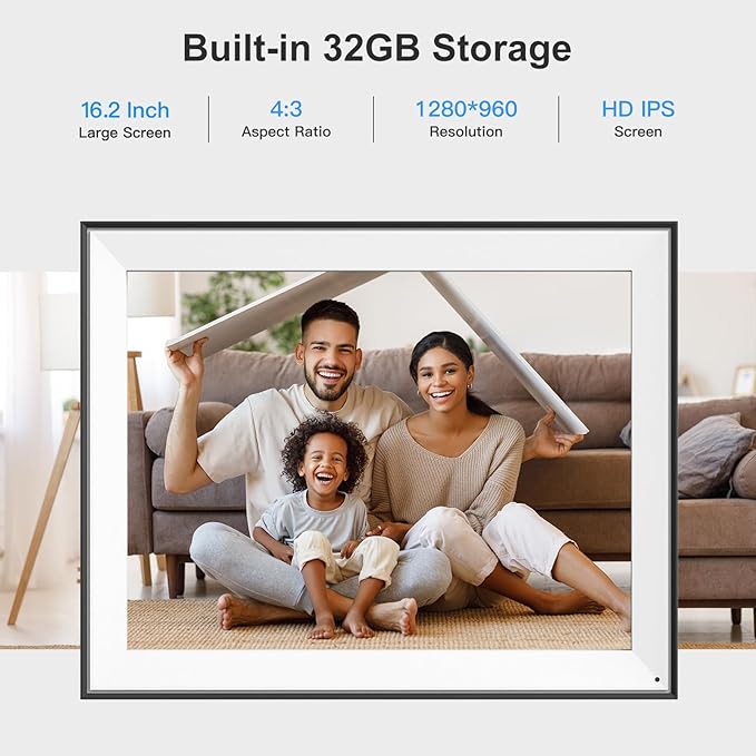 Large Digital Photo Frame 16.2"-Digital-Picture-Frame - 32GB Dual-WiFi Digital Frame, No Touch Screen, Slideshow, Load Photo Video from Phone via APP Email, Free Cloud Storage, Gift for Mom Dad