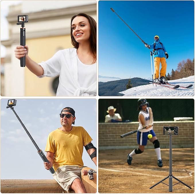 VRIG TP21 54inch Telescopic Selfie Stick Long with Tripod, Waterproof Hand Grip with 1/4" Screw for Insta360 X5/X4 /X3/X2 /ACE PRO, DJI Osmo Action 5Pro/4/3,Pocket 3,GoPro Hero 13 12 11 10 9