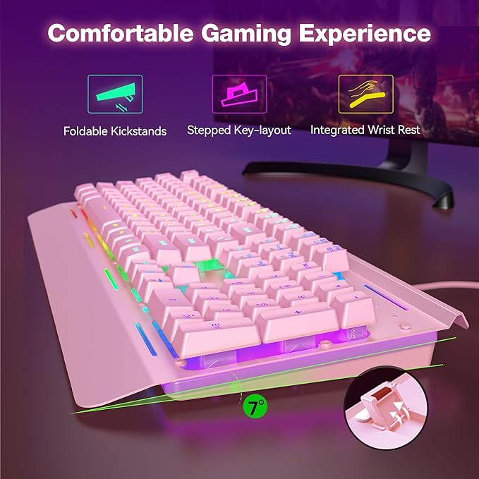 TECKNET Gaming Keyboard, USB Wired Computer Keyboard, 15-Zone RGB Illumination, IP32 Water Resistance, 25 Anti-ghosting Keys, All-Metal Panel (Whisper Quiet Gaming Switch)