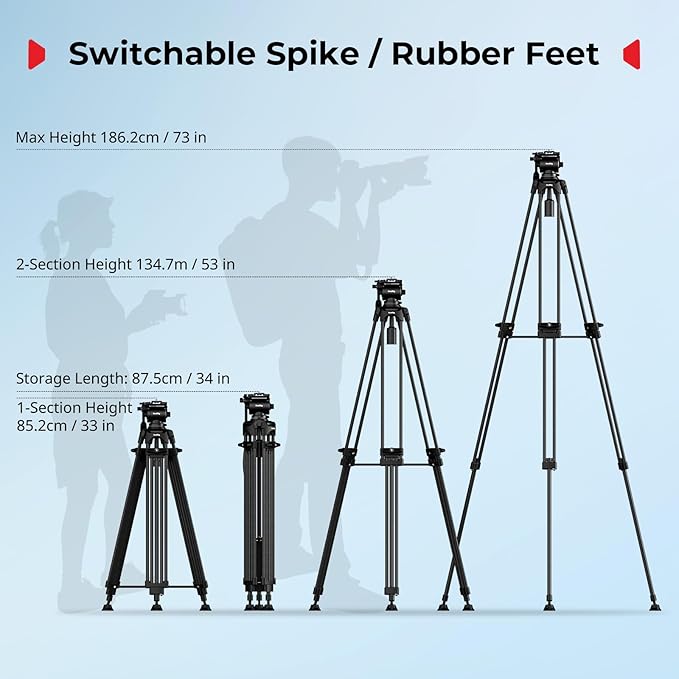 SmallRig FreeSpeed Heavy Duty Carbon Fiber Video Tripod, 73" Camera Tripod with Fluid Head for Manfrotto Plate, One-Knob Quick Extend, 75mm Bowl, Weigh 7.5lb, Load up 22lb for DSLR Camera, Camcorder