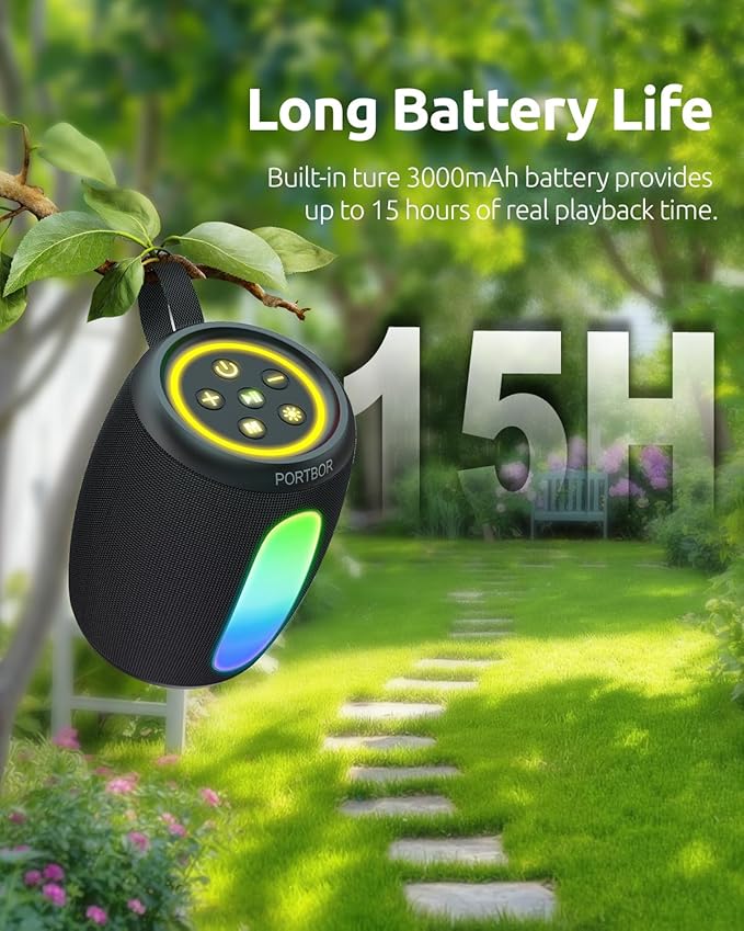 Portable Bluetooth Speaker with Lights, Powerful Sound, Stocking Stuffers, IPX5 Waterproof, Wireless BT5.3, TWS Pairing, 15H Playtime, for Outdoor/Home/Party/Beach, White Elephant Gifts for Adults