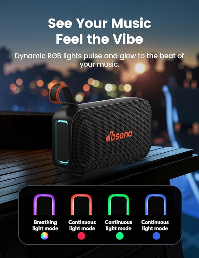 Portable Bluetooth Speaker Wireless: White Elephant Gifts Stocking Stuffers for Adults/Men/Teens, 30H Playtime, Powerful Bass, RGB Lightshow, IPX5 Water Resistant, Beach Vacation Essentials, Black