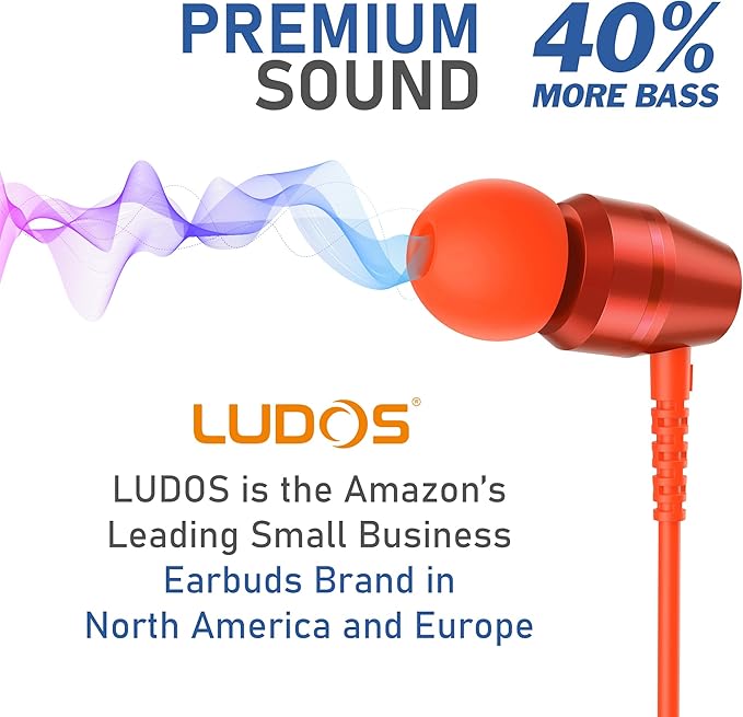 LUDOS OMNITONE Wired Earbuds in-Ear Headphones, 5 Year Warranty, Earphones with Microphone, 3.5 mm Jack Corded Ear Buds, Videoconference for iPhone, Samsung, Laptop, Kids, School Students - Coral