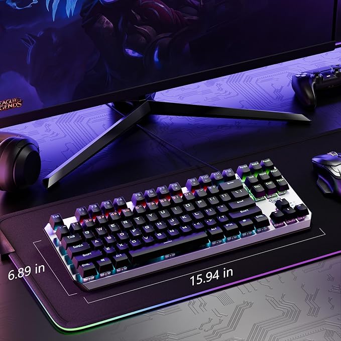 AULA Keyboard, TKL Mechanical Gaming Keyboard with RGB Backlit, All-Metal Panel, N-Key Anti-Ghosting USB-C Wired Keyboards Red Switches with Programmable Keys for MAC Xbox PC Gamer, 87 Keys