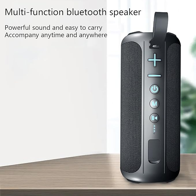 Portable Bluetooth Speakers, Multifunctional 20W Outdoor Waterproof High-Power Bluetooth Speaker with Dual Speakers, Bass Boost, IPX6 Water Resistance, RGB Lighting, & 2400mAh Battery (Black)