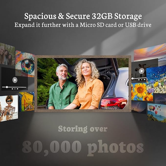 BSIMB Large Digital Picture Frame 21.5 Inch, 1920x1080 FHD WiFi Digital Photo Frame Electronic 32GB Remote Control, Share Pictures/Videos via App/USB/SD Easy Setup Gifts for Mom(Non-Touch), Dark Wood