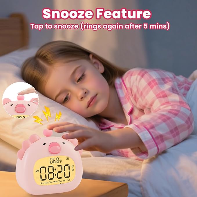 Axolotl Alarm Clock with Night Light for Kids – Cute Digital Sleep Trainer with LED Display, 3 Alarms, Countdown Timer, Adjustable Brightness – Rechargeable Bedside Clock for Boys and Girls