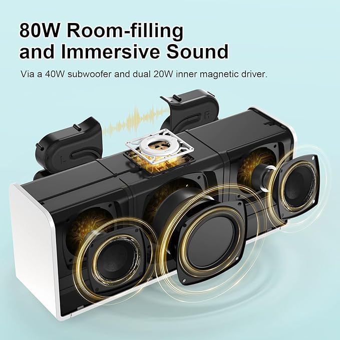 DOSS SoundBox Ultra Bluetooth Speaker with 2.1 Channel Audio, 80W Superior Sound with Deep Bass, Two DSP Technologies, 18H Playtime, BT 5.3, Wireless for Home, Office, Room-White