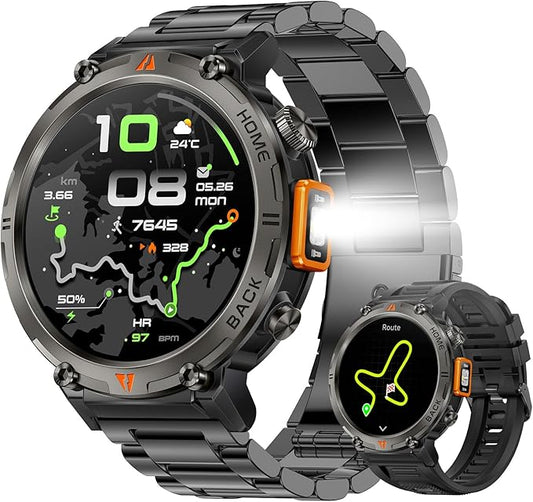 Military Smart Watches for Men Built-in GPS 3ATM Waterproof with Call/LED Flashlight, 1.45" Rugged Tactical Smartwatch with Compass, Fitness Tracker with HR/SPO2/Sleep Monitor for iPhone Android