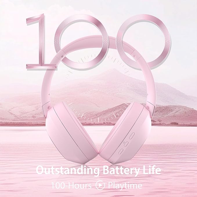 Active Noise Cancelling Headphones, 100H Playtime Headphone Wireless Bluetooth, Bluetooth Headphone with Microphone, Over Ear Wireless Headphones with Deep Bass,Fast Charging for Travel