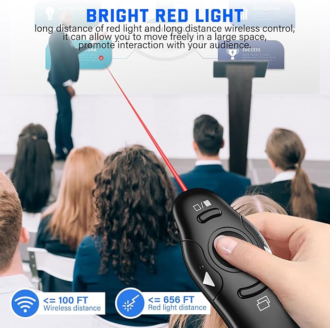 2-in-1 USB Type-C Presentation Clicker, Clikcer for Powerpoint Presentations, Presentation Clicker Wireless Presenter Remote Clicker with Volume Control, Presentation Remote Google Slide Advancer