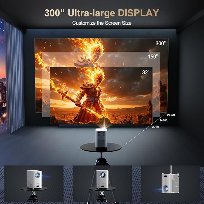 [Electric Focus]Projector with WiFi and Bluetooth, Native 1080P 15,000 Lumens 4K Supported, Agreago Outdoor Movie Projector for Home Theater UP to 300", for iOS/Android/Laptop/TV Stick/HDMI/USB