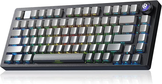 HI75C Pro Mechanical Keyboard, 75% Hot Swappable Gaming Keyboard with Five-Layer Knob, Bluetooth/2.4GHz/USB-C Wireless Keyboards for Windows/MAC/iOS/Android - Reaper Switch, Grey