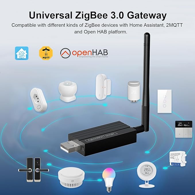 Zigbee 3.0 USB Dongle Gateway, Wireless Universal Zigbee USB Gateway Hub with Antenna, WiFi USB Adapter Coordinated for Home Assistant, Zigbee2MQTT, Open HAB