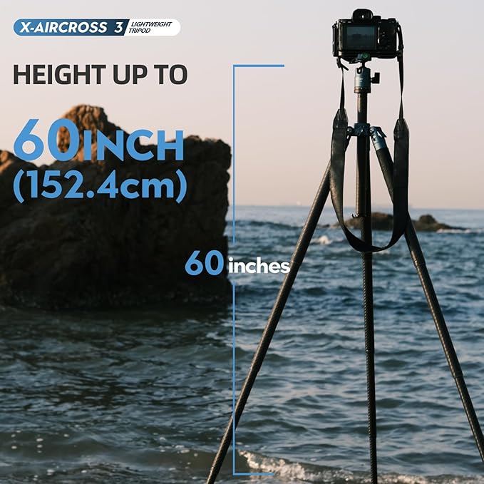 Fotopro 62 Inch Carbon Fiber Tripod for Camera Ultralight Travel Camera Tripod Max Loads Up 22lbs X-Aircross 3 Blue