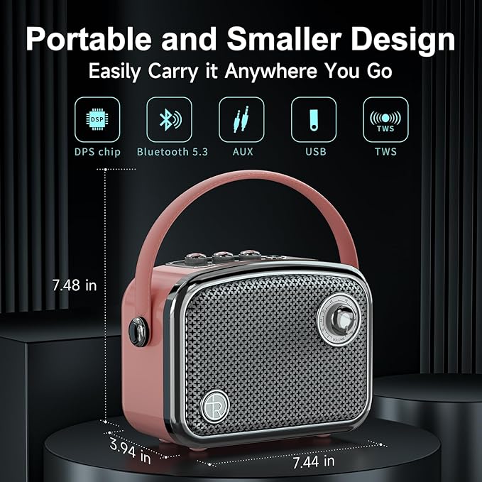 Portable Bluetooth Speaker 40W(60W Peak) Wireless Powerful Deep Bass Loud Stereo Sound Rechargeable Speakers with Subwoofer DSP HD Display Support USB/TF Card/AUX Input for Home Party Outdoor (Pink)
