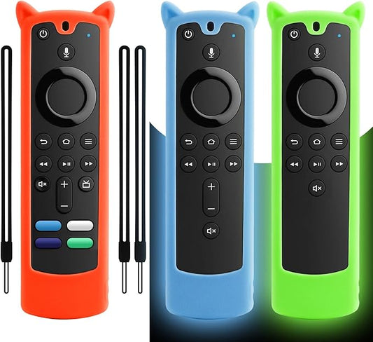 3 Packs Protective Remote Cover Case, Silicone Sleeve Remote Control Cover Glow in The Dark with Lanyard(Glow Green & Glow Blue & Orange)