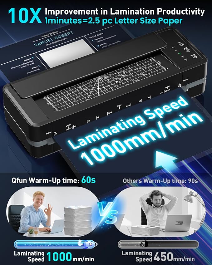 Qfun 3-10 Mil Thermal Laminator Machine 11x17 Heavy Duty Lamination Machine 4-Roller Commercial Laminating Machine 13 inch for Teacher, Large Laminate Machine with Laminating Sheets for Office School