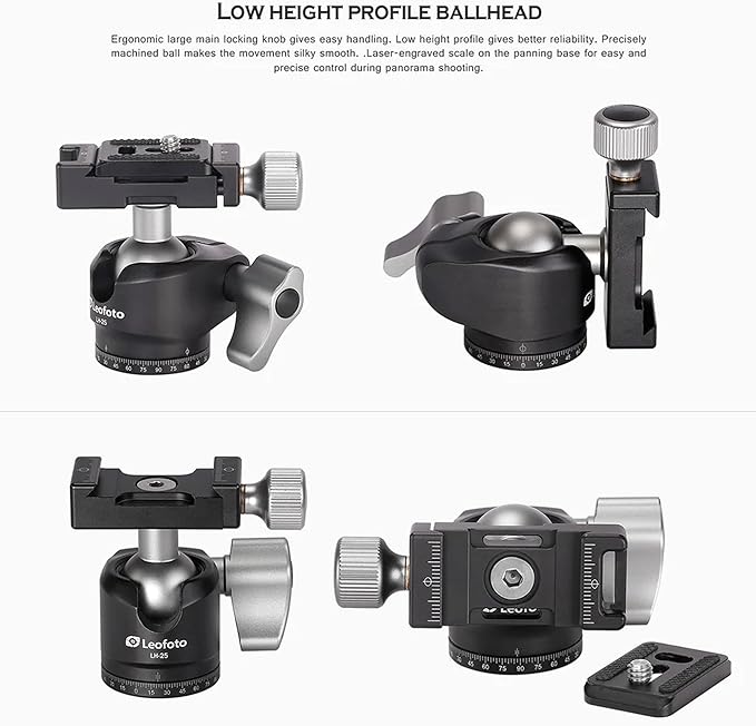 Leofoto Professional Camera Tripod, 45" Compact Carbon Fiber Tripod for DSLR Video Camcorder, 4 Leg Sections, 360° Ball Head, Max Load 6KG/13Lb (LS-224CX+LH-25)