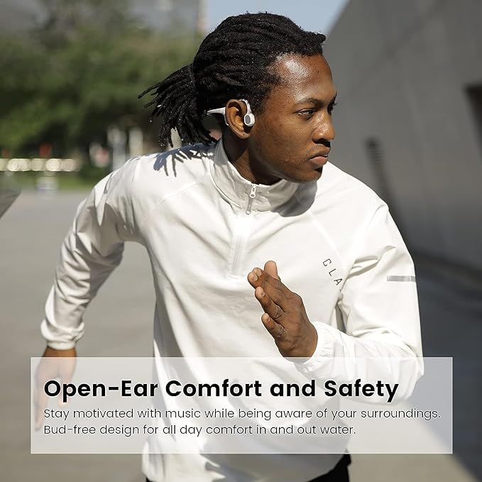 Run Plus Bone Conduction Headphones, Open-Ear Bluetooth Headphones, 32GB MP3 Player, IP68 Waterproof Swimming Earbuds, Deep Bass, Secure Fit for Running, Gym and Daily Use, Black