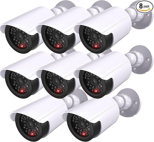 WALI Dummy Fake Simulated Surveillance Security CCTV Dome Camera Indoor Outdoor with One LED Light, Warning Security Alert Sticker Decal (TC-W8), 8 Packs, White