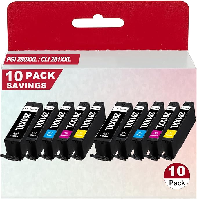 PGI-280 XXL/CLI-281 XXL Ink Cartridges Replacement for Canon 280XXL 281XXL for TR8620a TR8600 TR8622a TR8520 TS9521c TR7520 TS9120 TR8622 TS9520 TS6220 TS6320 TS702a Printers for Cannon 280XL 281XL